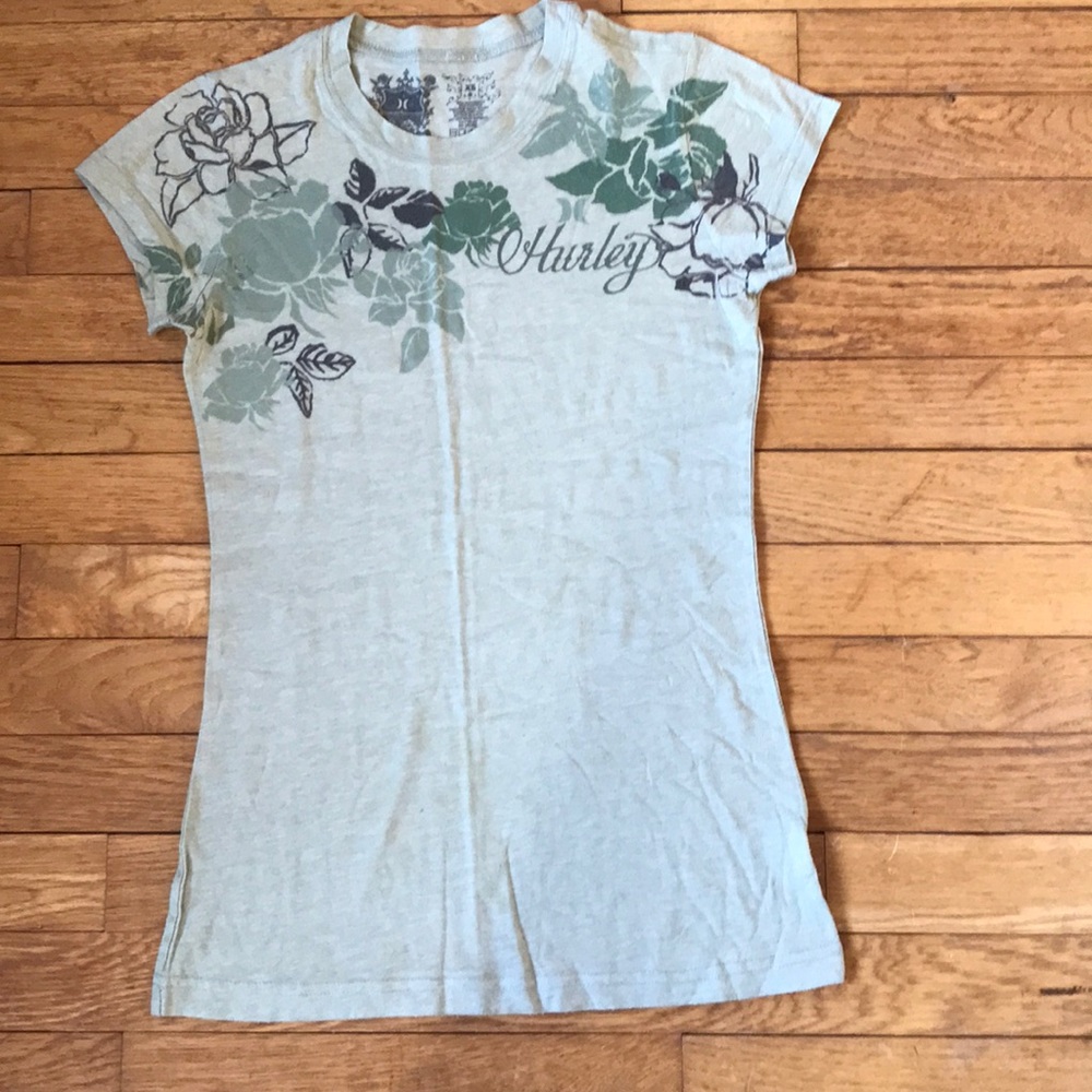 Y2K Hurley XS Rose Print Cap Sleeved Tee